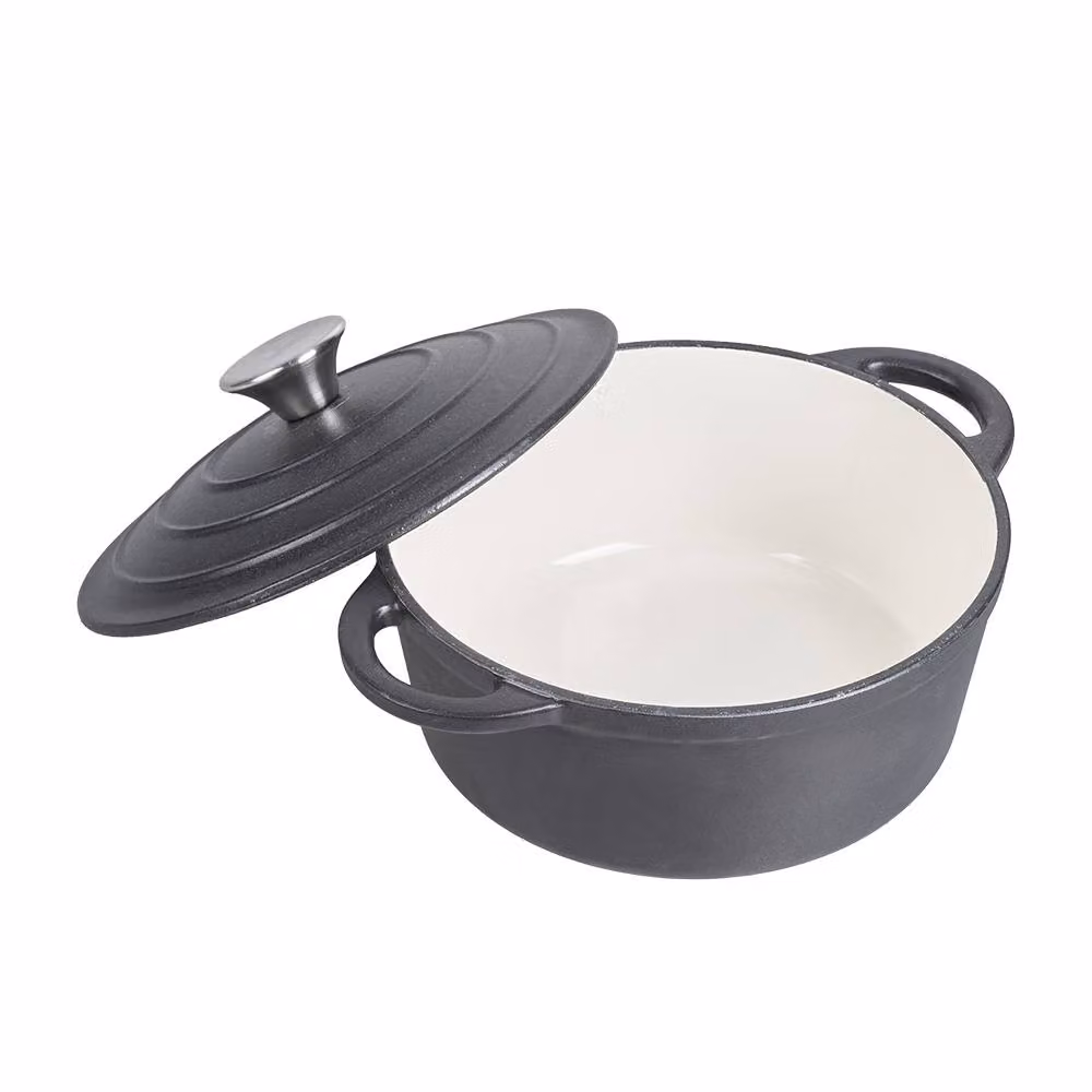 Living and Home Enameled Cast Iron Dutch Oven Casserole Pot with Lid, Black, 4L – 4