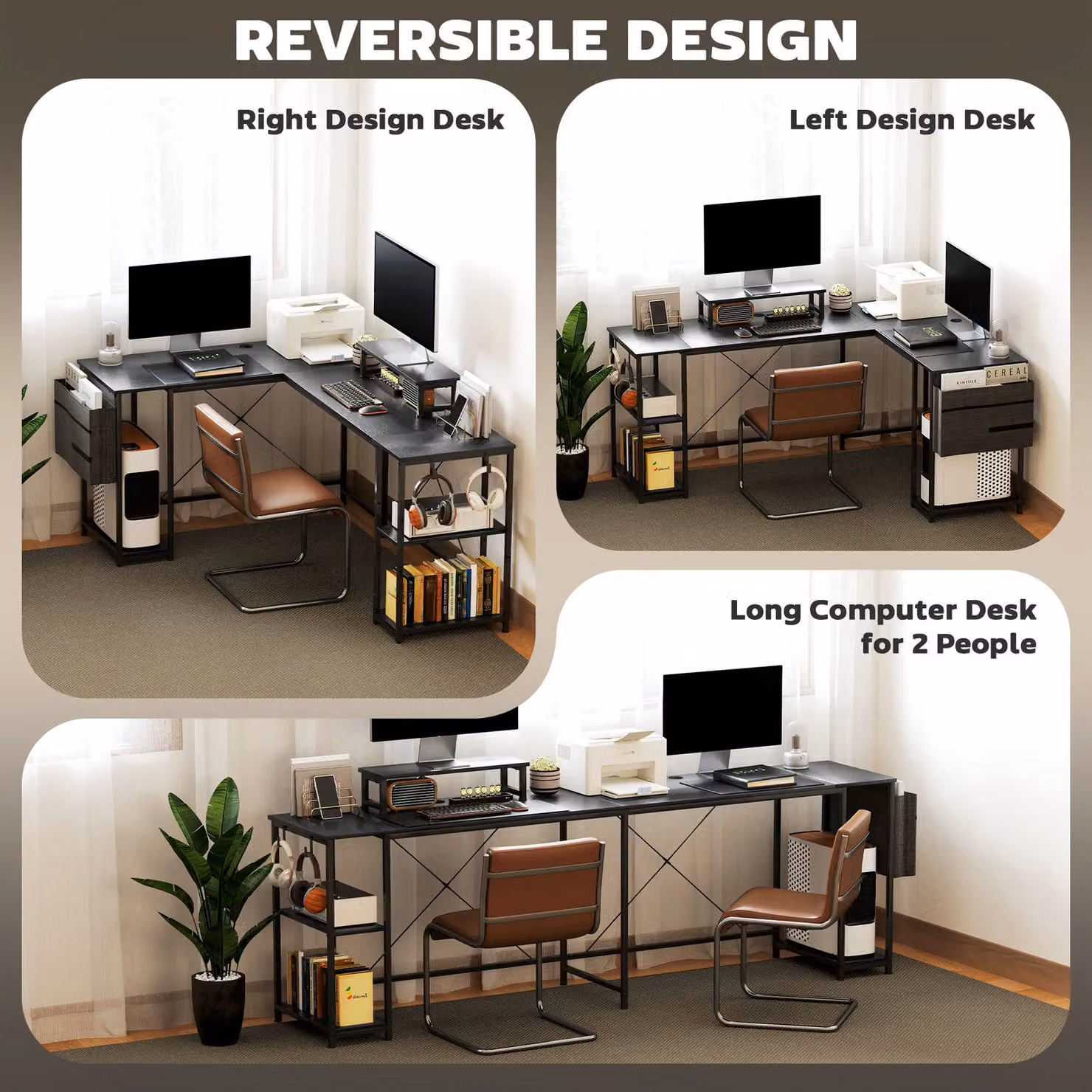 HOMCOM Reversible L Shaped Corner Desk for Two People in Black – 5