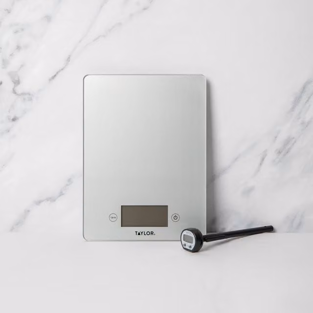 Taylor Pro 2pc Gift Set with Silver Glass Scales and High-Temp Thermometer in White and Silver