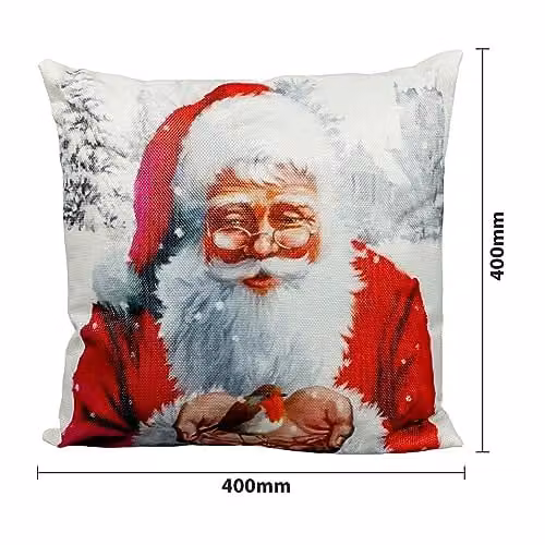 Netagon Red Santa Design Christmas Cushion with Removable Washable Linen Cover and Hollow Fibre Filling, W/D/H: 40 x 40 x 40 cm – 2