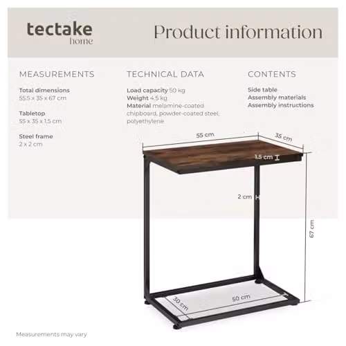 tectake Cardiff Industrial Style Bedside Table in Black and Brown, W/D/H: 55.5 x 35 x 67 cm – 2