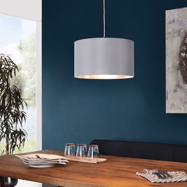 Eglo Maserlo Grey and Silver Fabric Pendant Light with Satin Nickel Finish