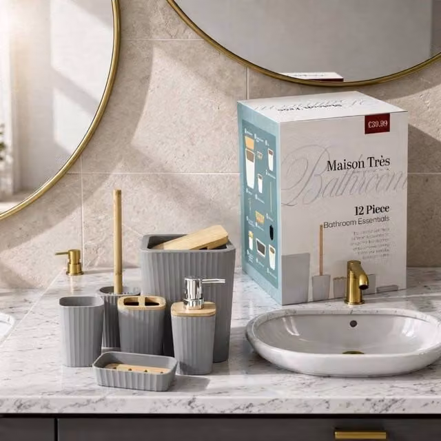 Gaveno Cavailia Isla 12 Piece Grey Freestanding Bathroom Accessories Set