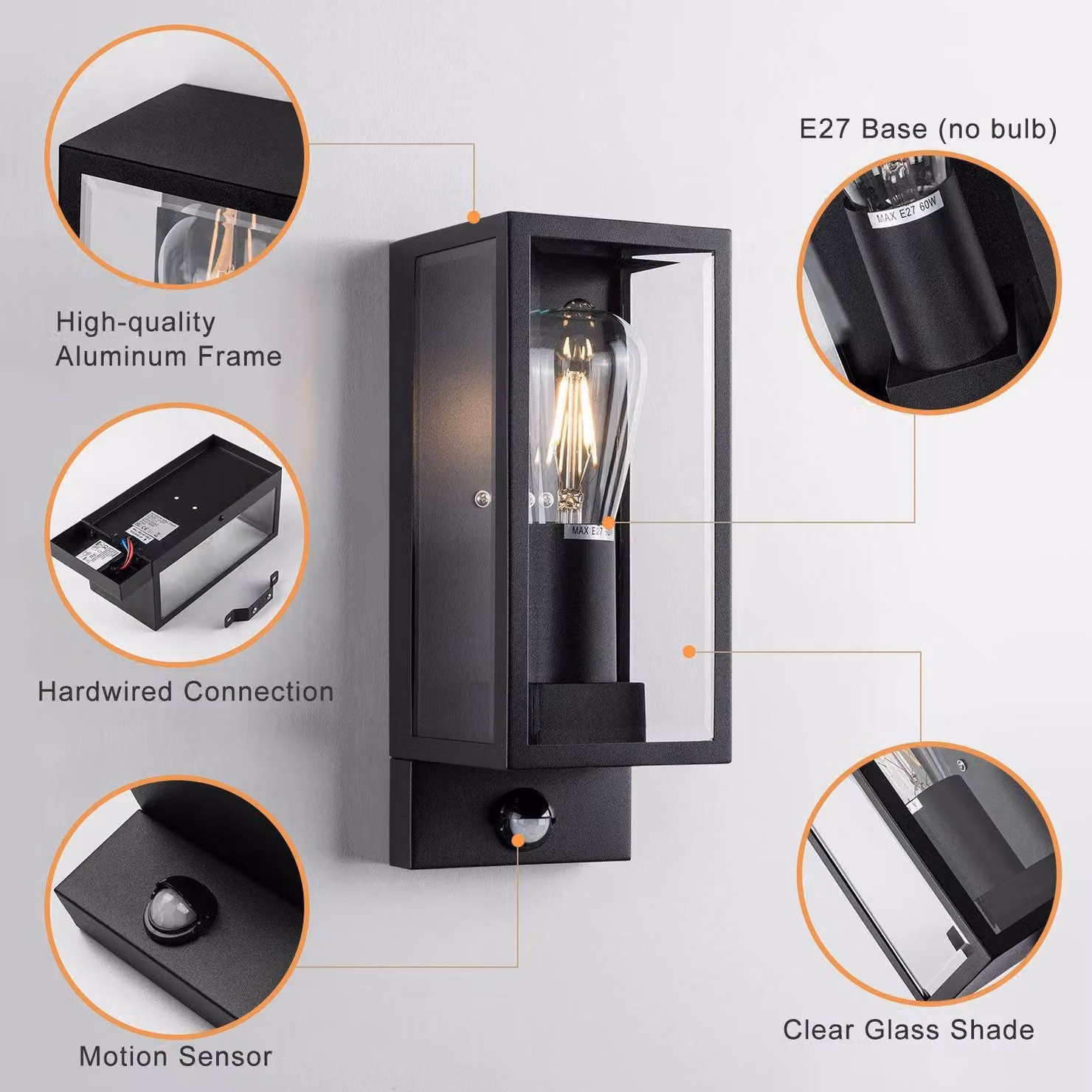Harper Living Modern Black Motion Sensor Outdoor Wall Light with Transparent Glass – 4