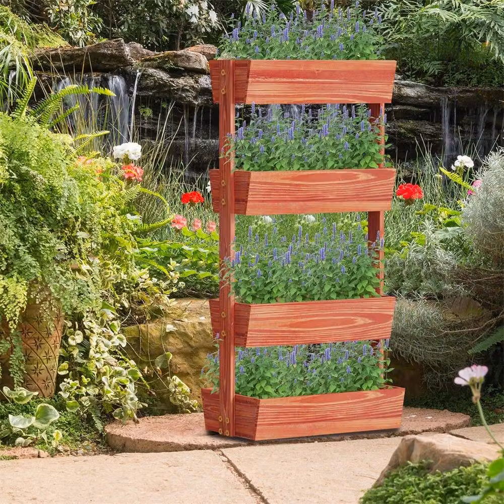 KORVIXA 4 Tier Large Vertical Raised Garden Bed in Brown, W/D/H: 140 x 65 x 40 cm – 3
