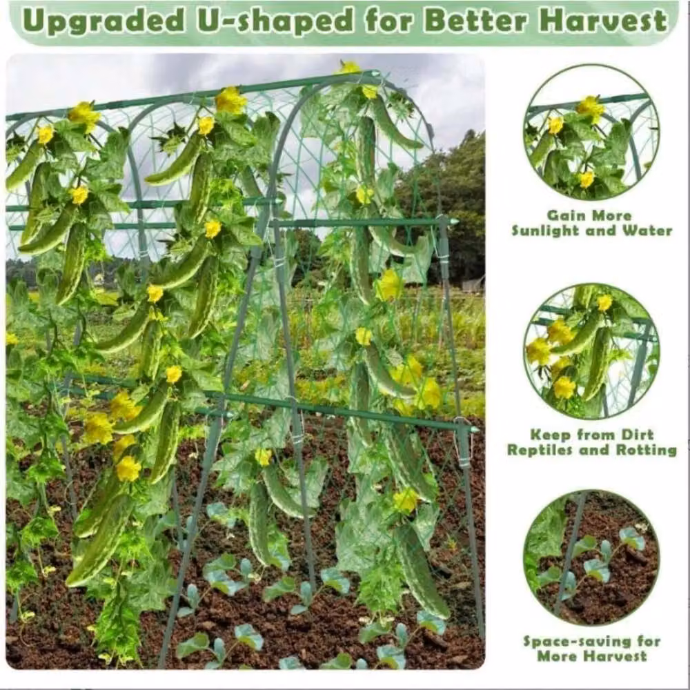 NESTLUNE Heavy Duty Green Garden U-Frame Plant Support Trellis for Climbers and Vegetables, H 100 cm x W 15 cm – 4