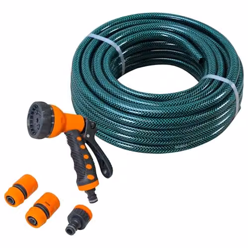 Faithfull Green Reinforced PVC Garden Hose Kit with 3 Fittings and Multipattern Spray Gun, 15m – 2