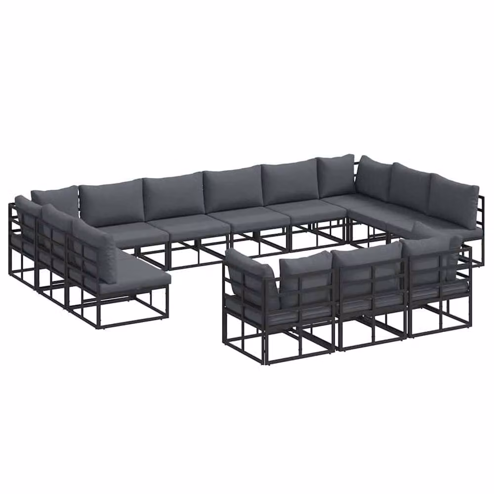 Berkfield Home 13 Piece U-Shape Garden Sofa Set in Black with Powder Coated Aluminium Frame, W/D/H: 423 x 211.5 x 71 cm – 3