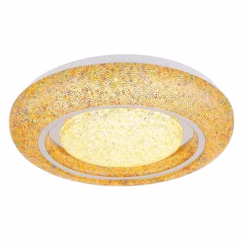 Globo Lighting Round LED Ceiling Light with Multicolour Crystals, White, D 38 x H 7.5 cm