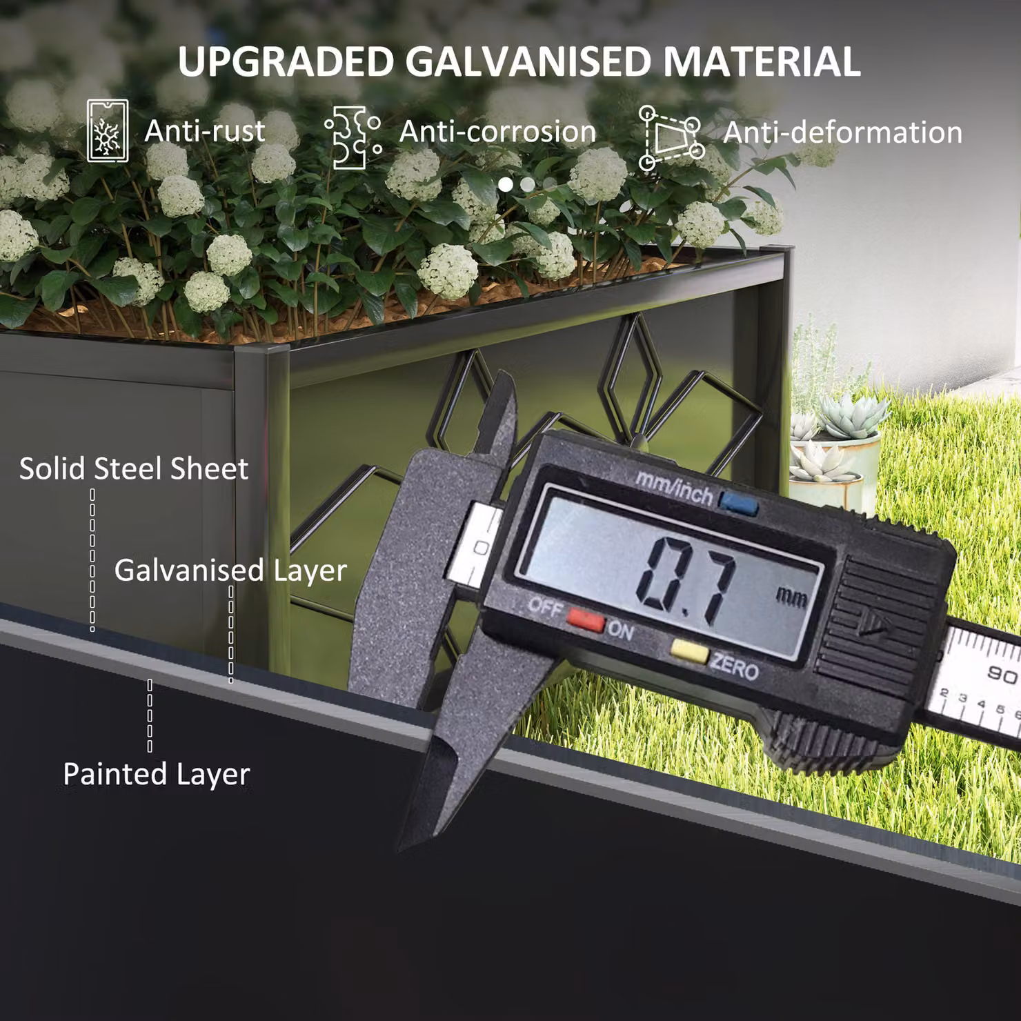 Outsunny Raised Garden Bed with Trellis and Diamond Pattern Galvanised Steel Planter Box, Black, W: 90 cm, D: 40 cm, H: 120 cm – 6