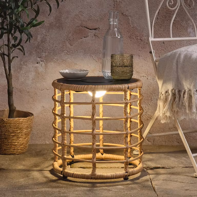 Lights4fun Hygge Solar Powered Light Up Garden Table with Warm White LED Lights