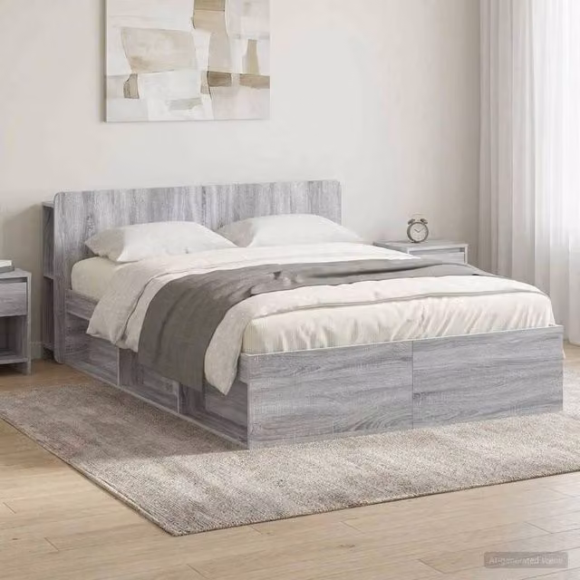 Berkfield Home Grey Sonoma Bed Frame with Storage Drawers, W/D/H: 140 x 190 cm, Engineered Wood