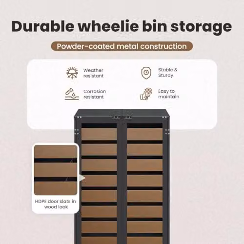 vidaXL Steel Wheelie Bin Storage with Gas Lift-up Lid for 240L Bins, Anthracite – 4