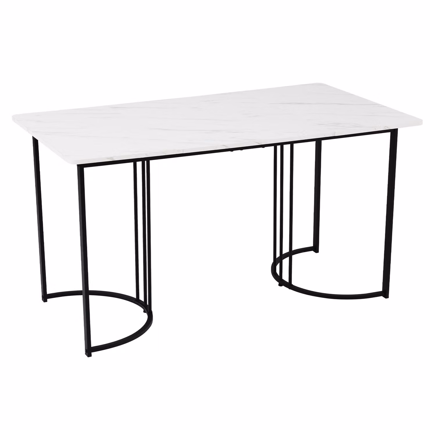 Aosom UK Modern Rectangular Extendable Dining Table with Marble Pattern Top and Metal Frame, W/D/H: 140 x 80 x 75 cm, White/Black – 2