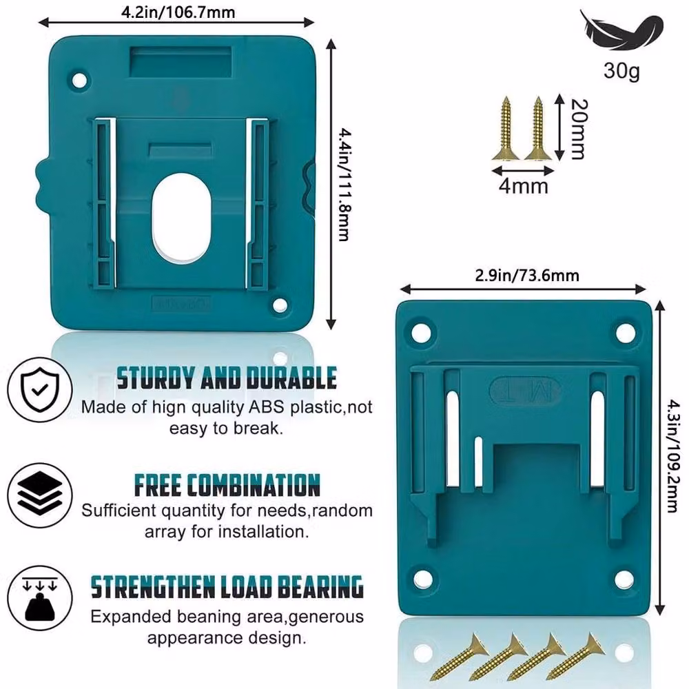 FLAVORA 20-Piece 18V Tool and Battery Wall Mount Holders, Green, W: 52 cm – 2