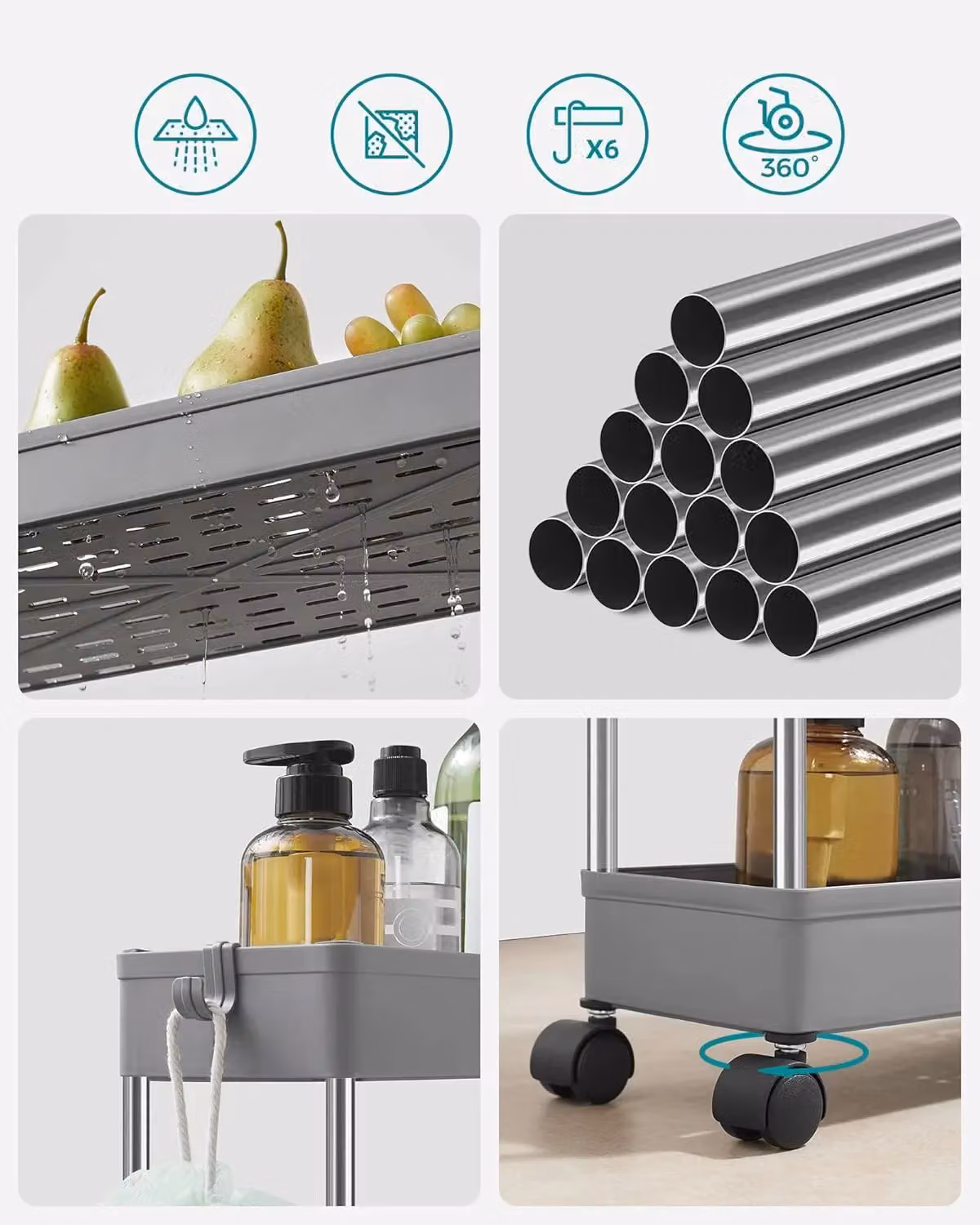 SONGMICS 4 Tier Rolling Storage Trolley in Grey – 3