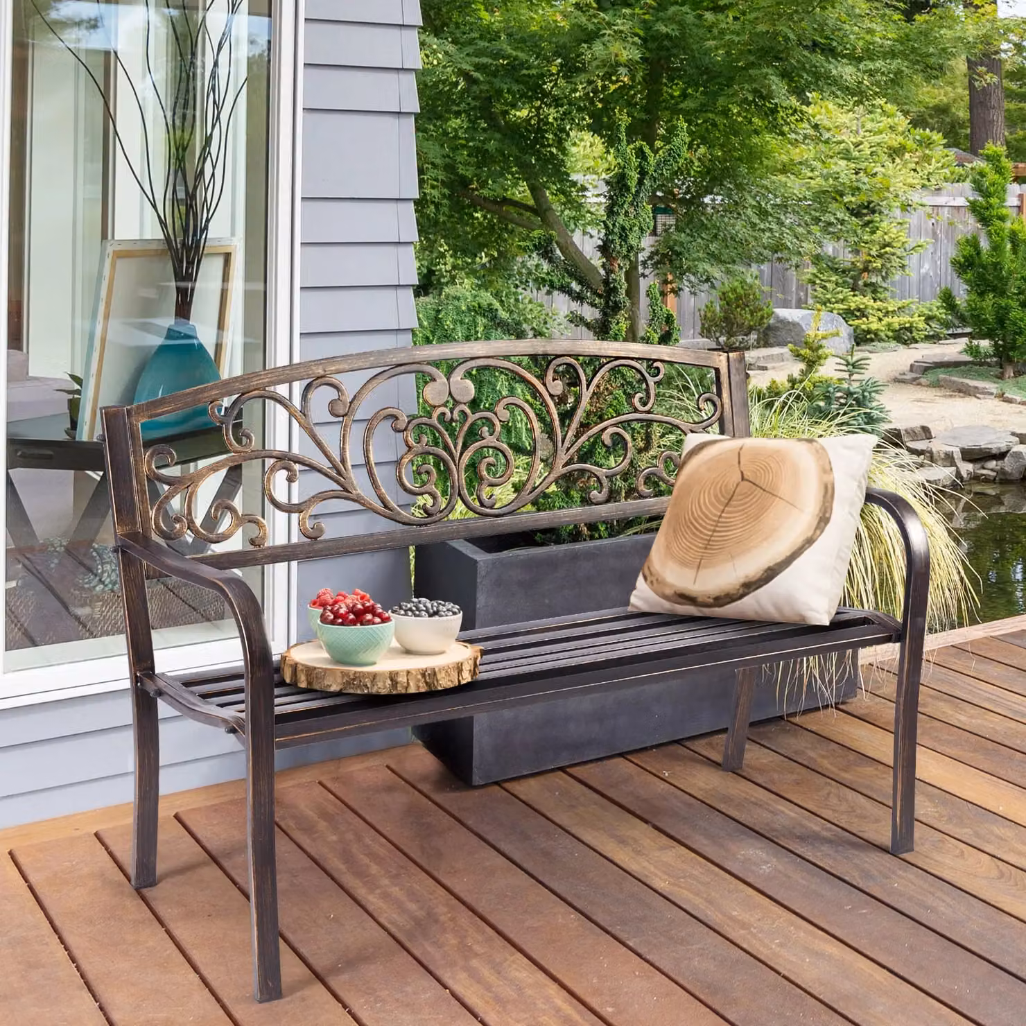 Gymax Retro Cast Iron and Steel Patio Garden Bench in Light Bronze – 6