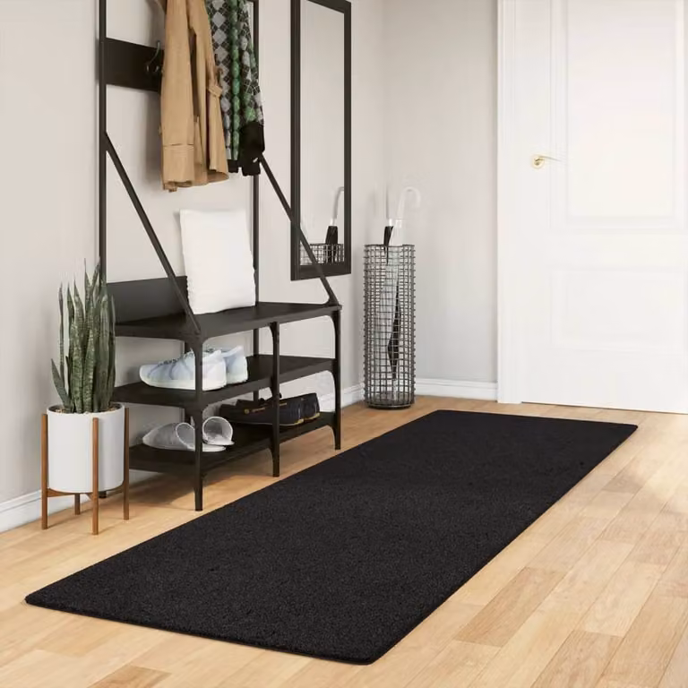 Berkfield Home Huarte Black Short Pile Washable Rug, W: 80 cm, D: 250 cm