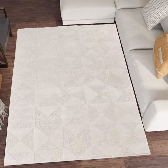 Desire Rugs Hamilton Modern Metallic Sheen Area Rug in Beige and White with Mosaic Geometric Triangle Design, W: 160 cm, D: 230 cm