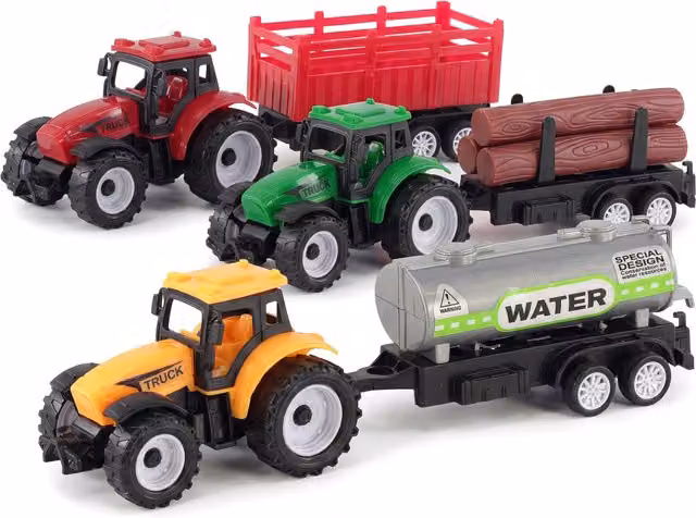 The Magic Toy Shop Red Farm Tractor and Trailer 3 Piece Toy Playset