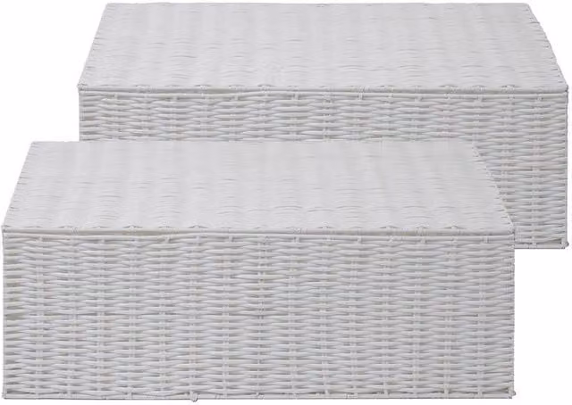 Arpan White Resin Woven Under Bed Storage Box Set of 2 with Lid and Handles, Large – 1