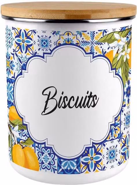 Purely Home Amalfi Extra Large Floral Metal Biscuit Tin in Blue and Yellow