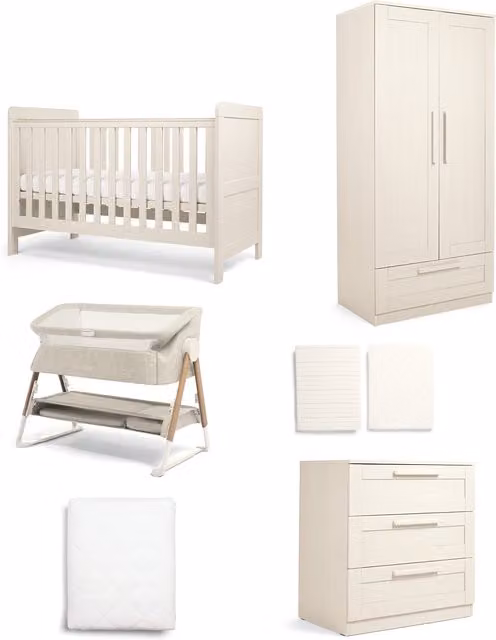 Mamas & Papas Atlas Nursery Bundle with Lua Bedside Crib, 6 Piece, Stone