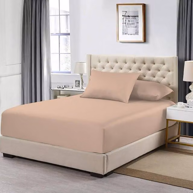 Homes-Linen 100% Egyptian Cotton 200TC Fitted Sheet in Beige, King Size, W/D/H: 180 x 200 x 30 cm