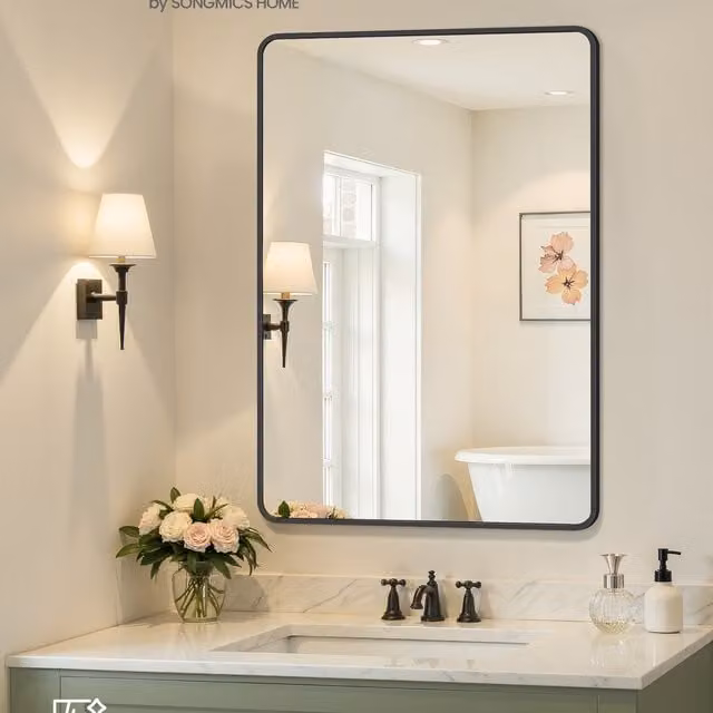 SONGMICS Rectangular Wall Mounted Vanity Bathroom Mirror, Ink Black, W: 61.0 cm, H: 91.0 cm