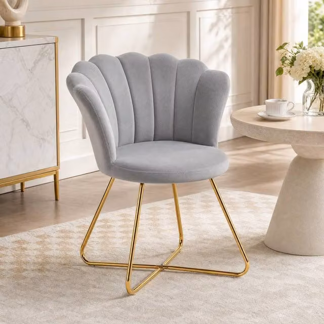 STILVORA Modern Grey Velvet Accent Chair with Metal Frame and Armrests – 1