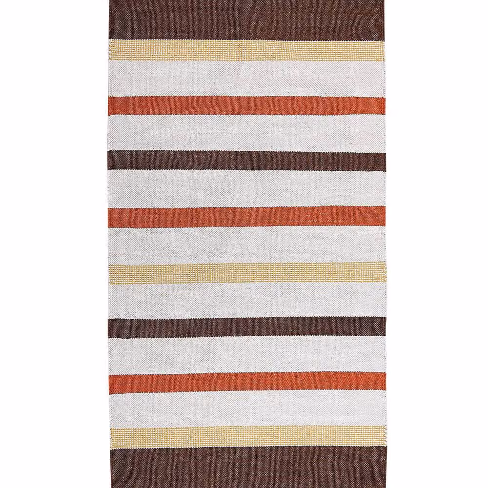 Wyld and Coco Handwoven Cotton Area Rag Rug with Beige and Brown Stripes, W: 80 cm, L: 150 cm – 2