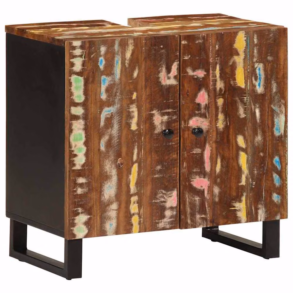 Berkfield Home Industrial Freestanding Sink Cabinet in Multicolour Wood and Metal, W/D/H: 62 x 33 x 58 cm – 2