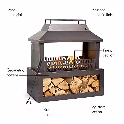 VonHaus Steel Chiminea Outdoor Fireplace with Wood Store in Black, H 90.0 cm x W 82.0 cm x D 45.0 cm – 3