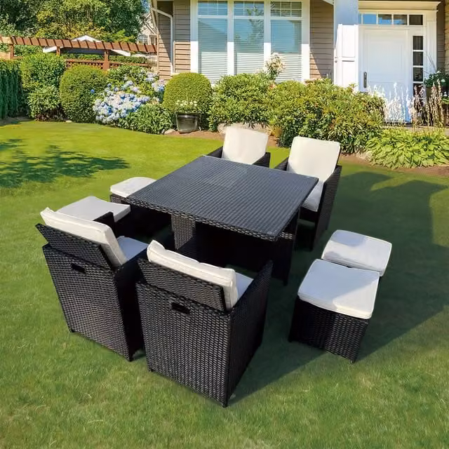 Furniture One 8 Seater Rattan Dining Table and Chair Set in Black