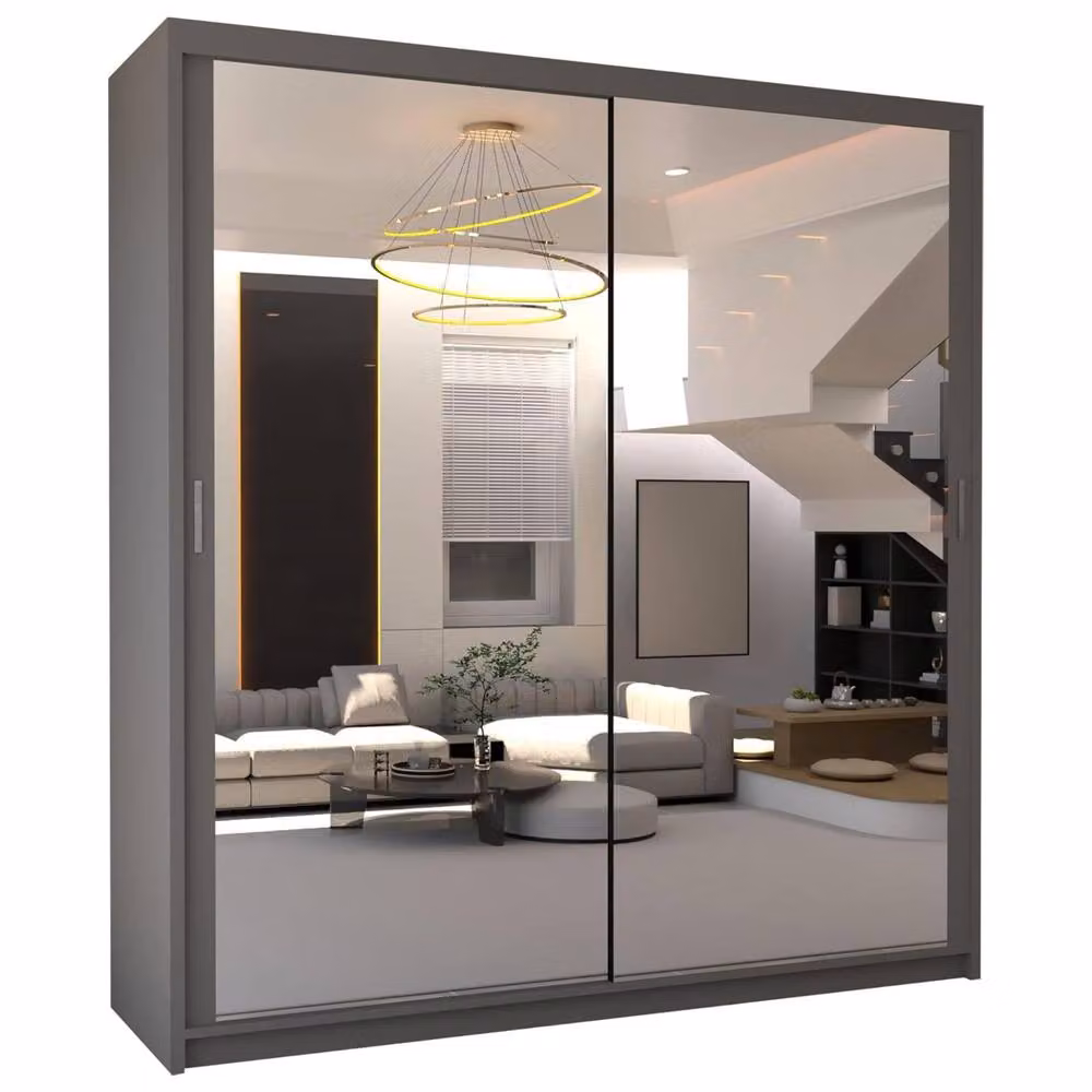 MN Furniture Modern Grey Double Mirror Sliding Door Wardrobe W: 120 cm, H: 217 cm – 2