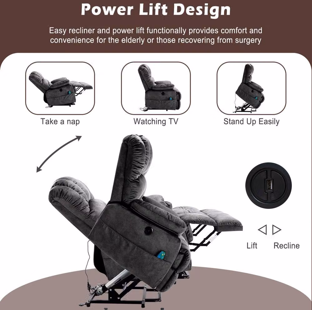 STILVORA Grey Fabric Recliner Chair with Massage, Heat, USB and Powered Lift Assist – 7
