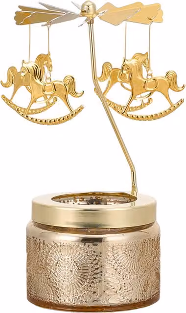 Livingandhome Gold Scented Floral Tabletop Carousel Glass Candle Holder
