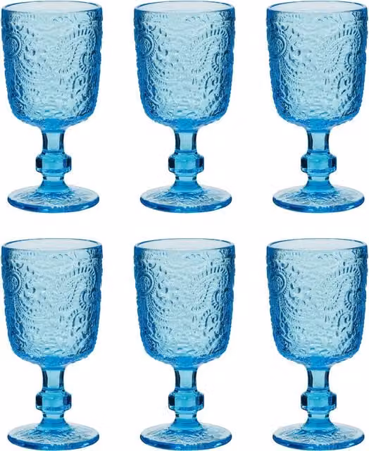 Dibor Set of 6 Blue Luxury Glass Wine Goblets, 300ml per glass