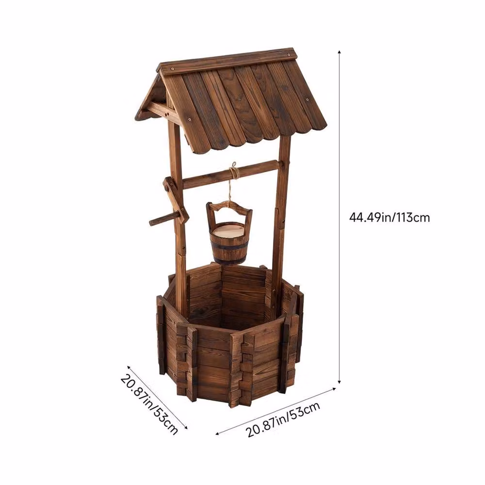EONLION Brown Wooden Outdoor Wishing Well Planter – 2
