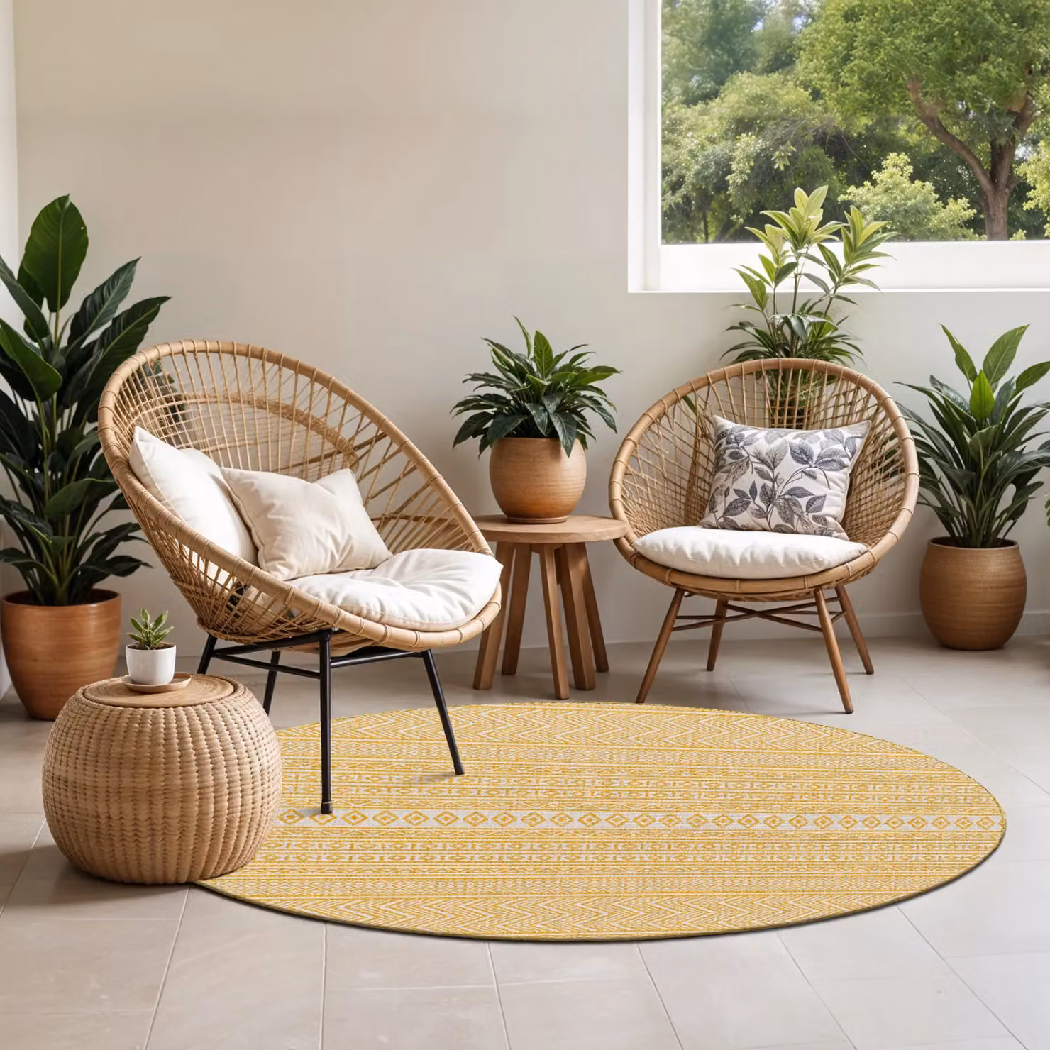 Livabliss Aegean Geometric Round In- & Outdoor Rug in Blue, Beige, Yellow and Pink, Diameter: 160 cm – 3