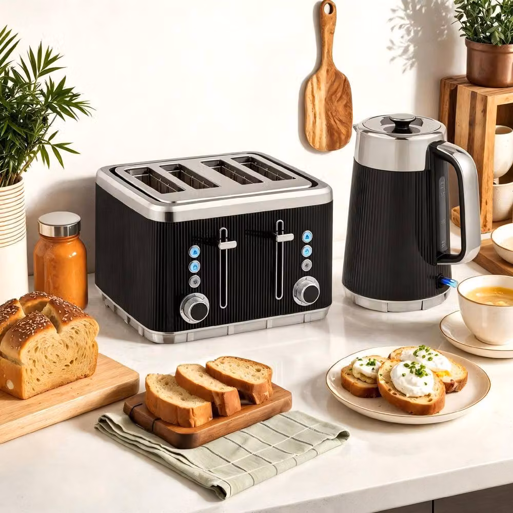 STILVORA Black Stainless Steel Kettle and 4 Slice Toaster Set – 2