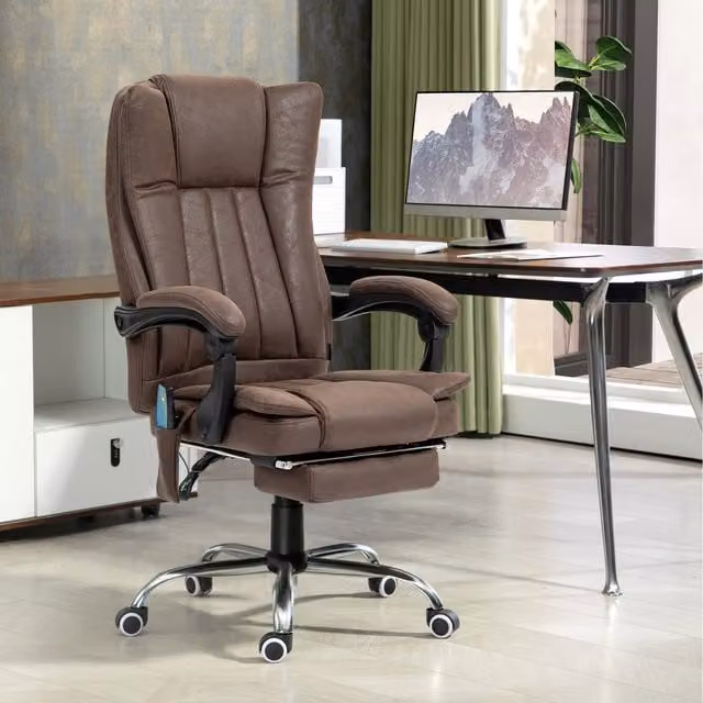 Vinsetto 6 Point Massage Executive Office Chair with Footrest in Brown Microfibre and Synthetic Leather