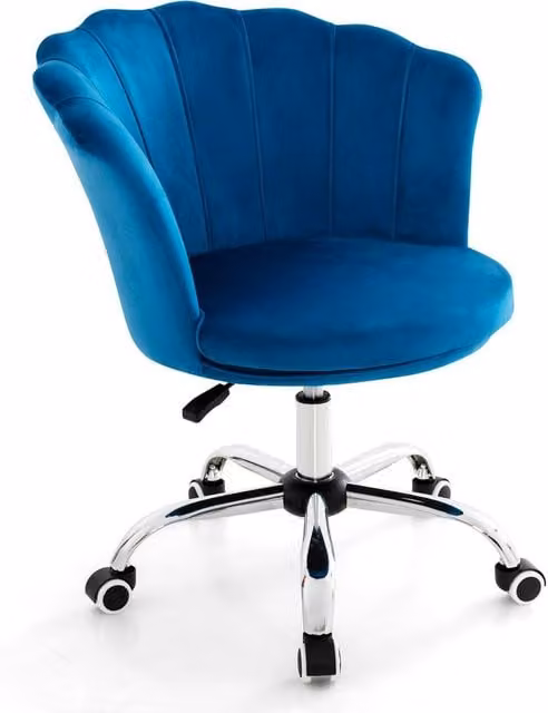 Costway Modern Blue Velvet Upholstered Rolling Accent Chair with 360 Degree Swivel and Armrests – 1