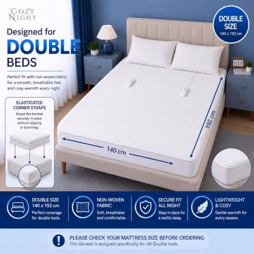 Cozy Night Double Electric Blanket in White, W/D/H: 140 x 200 x 192 cm – 2