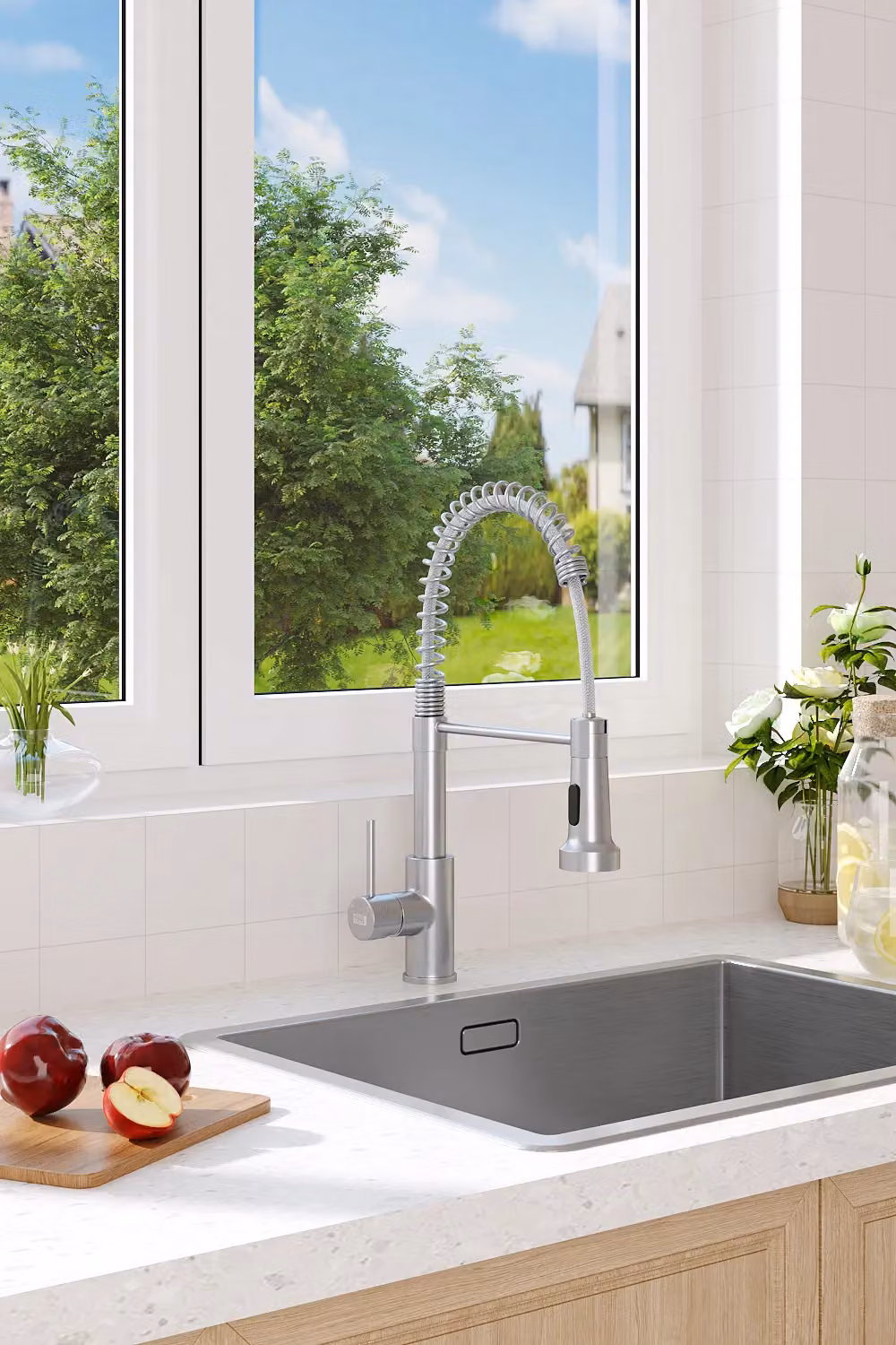 Living and Home Brushed Steel Swivel Pulldown Kitchen Faucet with Spray Function in Silver – 2