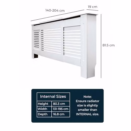 Airwave Adjustable Horizontal Line Style Radiator Cover in White Painted MDF, W/D/H: 102 x 19 x 81.5 cm – 2