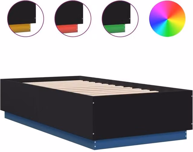Berkfield Home Modern Small Single Bed Frame in Black with LED Under-Bed Lighting and USB Charging Port, W/D/H: 75 x 190 cm – 1