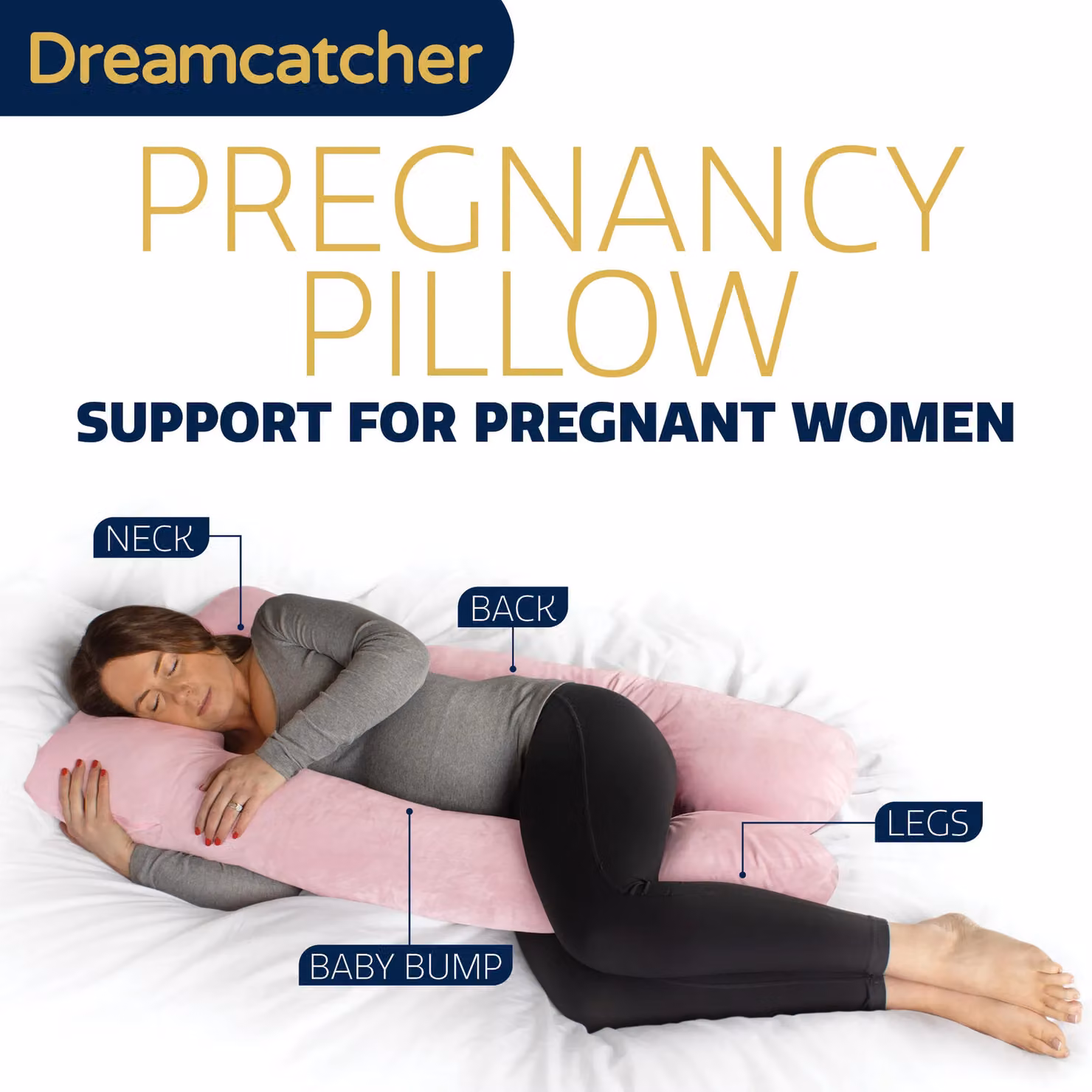 Dreamcatcher Pink U-Shaped Pregnancy Pillow with Shredded Memory Foam and Removable Velvet Cover – 2