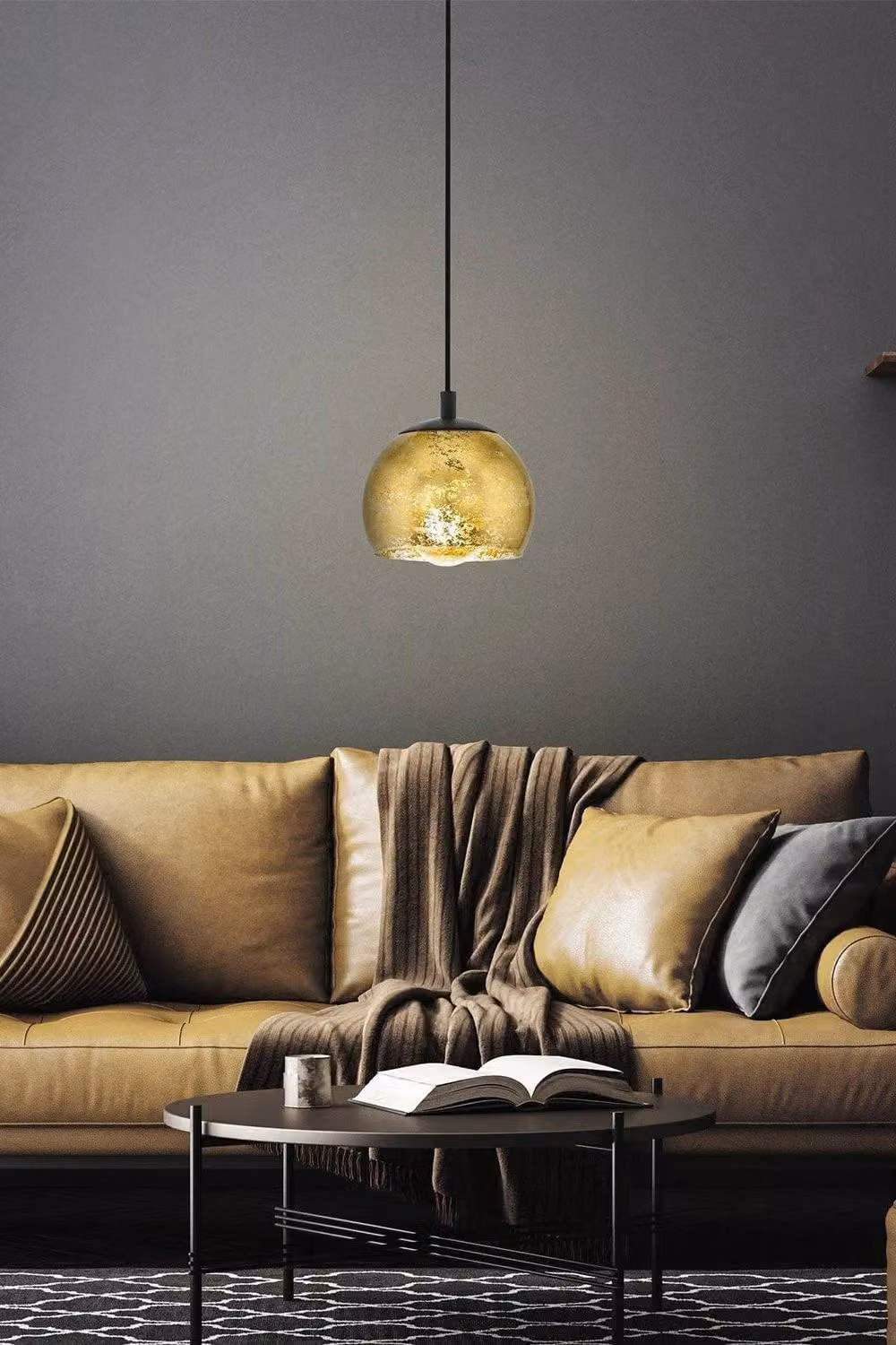 Eglo Albaraccin Gold and Black Glass Pendant Light – 2