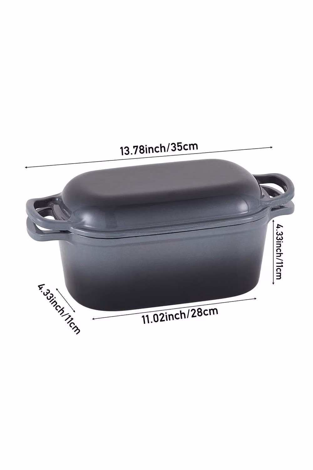 Living and Home 2-Piece Enamelled Cast Iron Loaf Pan and Frying Pan Set with Lid, Grey – 6